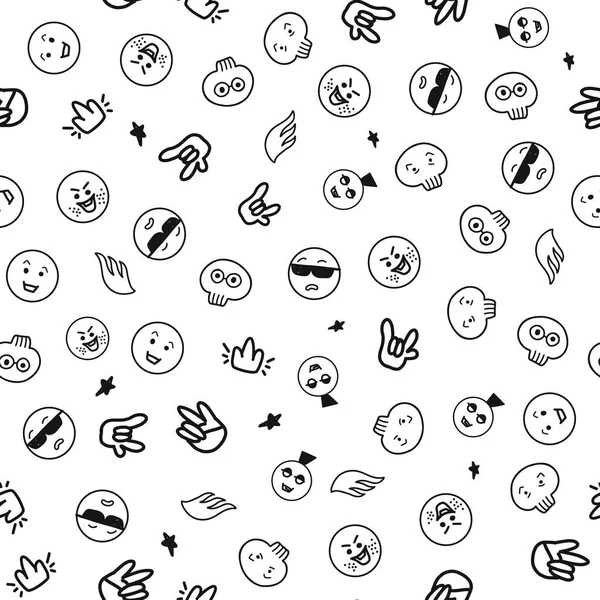 Emoji 表情岩石无缝图案的白色背景。有趣的卡通设计与手和眼镜. — 图库矢量图片