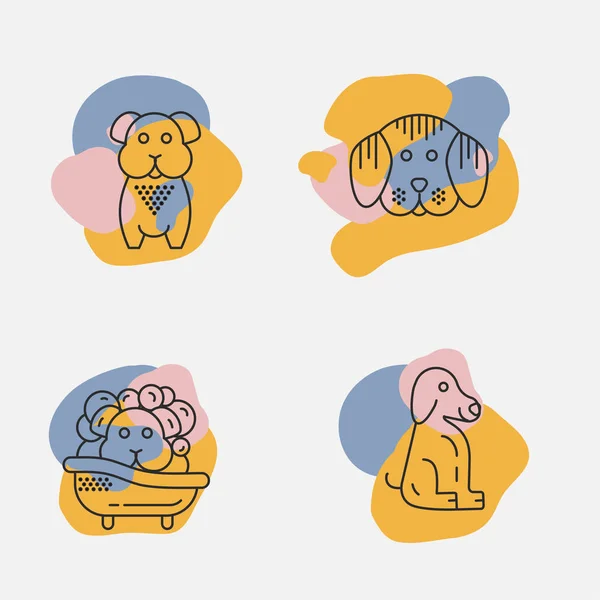 Juego de Logotipos de Diseño de Línea Delgada DOG. Cuidado de mascotas — Archivo Imágenes Vectoriales