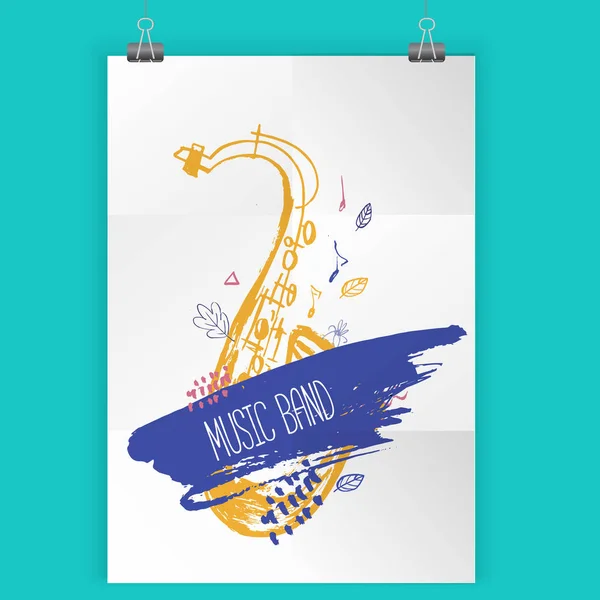 Grunge ruky Jazz Music plakát. Ručně kreslené ilustrace s tahy štětce pro festival štítek a leták, koncert, akce — Stockový vektor