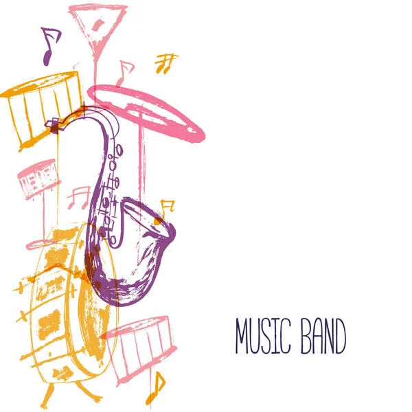 Manifesto di musica jazz a mano libera Grunge. Illustrazione disegnata a mano con pennellate per festival . — Vettoriale Stock