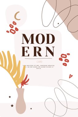 Modern soyut kolaj kartı. Sanat arkaplan posteri. Moda tropik şekilli yaratıcı grafik çizimi