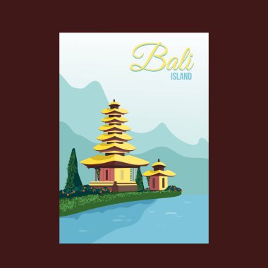 Bali seyahat kartpostalı, klasik tasarım tarzı. Cennet afişi, peyzaj broşürü.