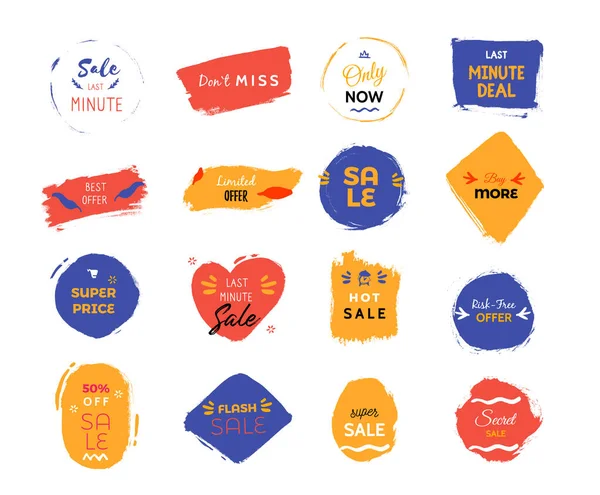 Grunge vente collection d'insignes. Offre de prix réduit avec place pour le texte. Étiquettes promo coupon — Image vectorielle