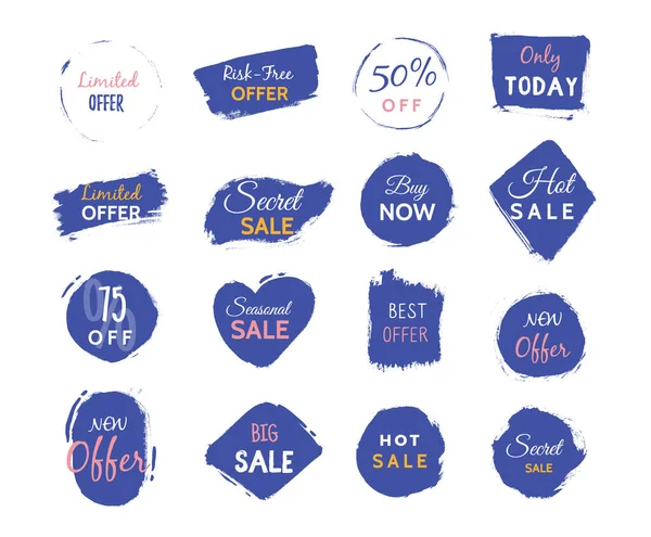 Grunge vente collection d'insignes. Offre de prix réduit avec place pour le texte. Étiquettes promo coupon — Image vectorielle