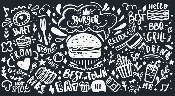 Tipografia do restaurante Wall. Vector Food BBQ fundo, menu de café motivacional com letras no quadro — Vetor de Stock