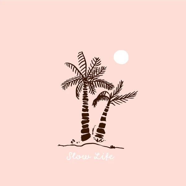 Paradies-Posterzitat mit Palme und Mond, Minimaldruck, Ozeanflieger, Urlaubsschild, trendiges T-Shirt-Design — Stockvektor