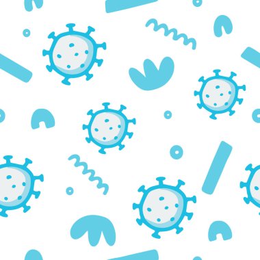 Bakteriler kusursuz desen, karalama Coronavirus çizimi, izole edilmiş mikroorganizma, vektör ameba
