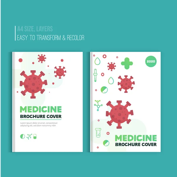 Lékařská koronavirová brožura, Zdravotní zpráva, lékařská šablona, design nemocničního obalu — Stockový vektor