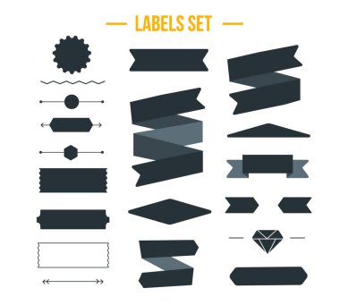 Düz kurdele dekorasyon seti, vektör etiketi, arkaplan ögeleri, özel grafik hurda