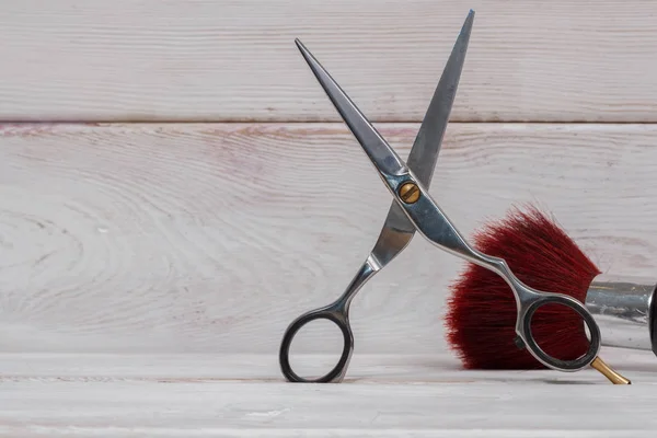 Hairdressing scissors and a brush