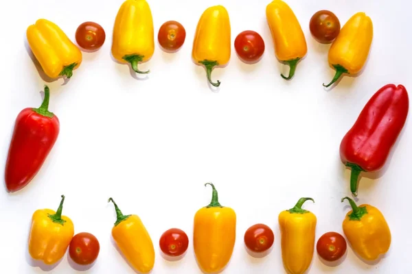 Yellow Peppers Red Cherry Tomatoes Frame — Stock Photo, Image