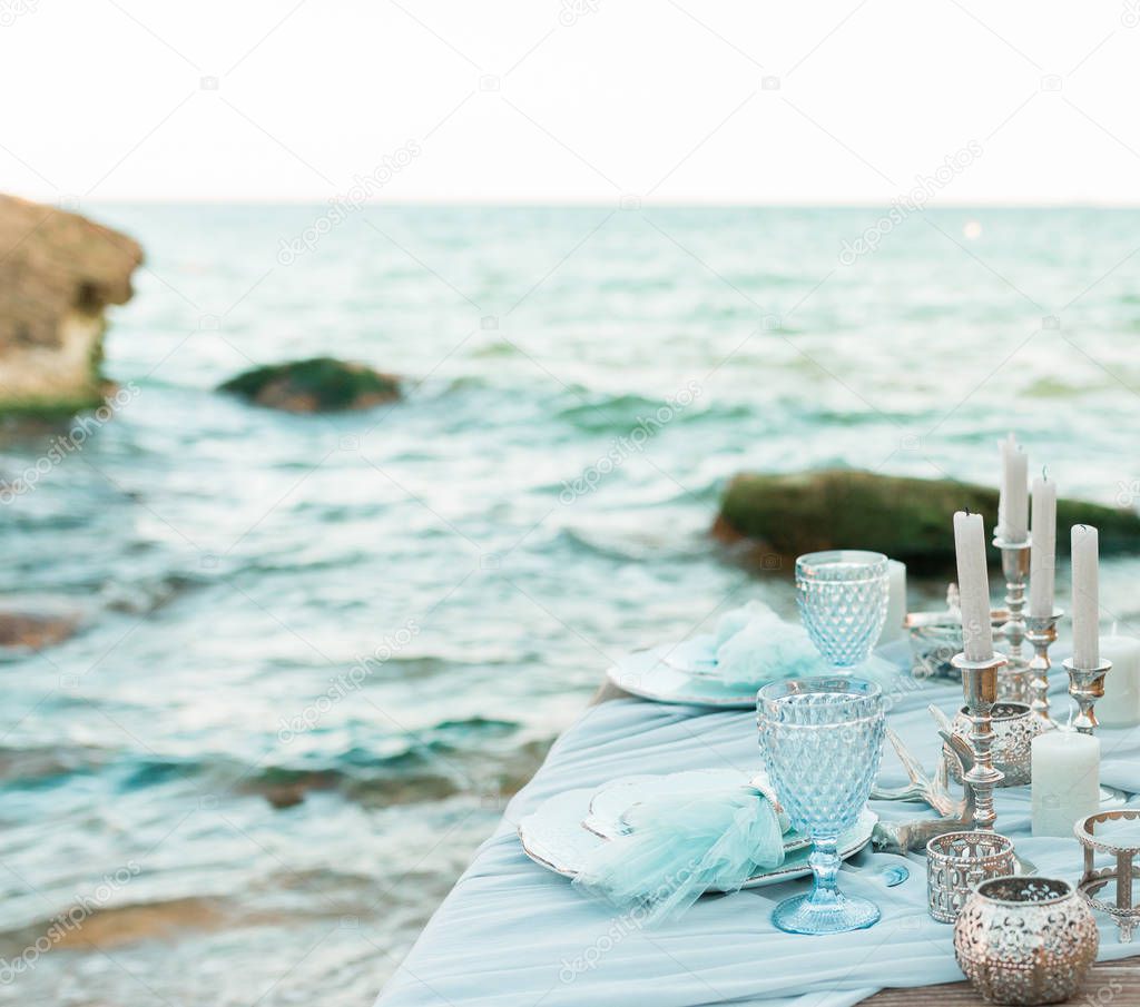 Wedding decoration table near the sea or ocean