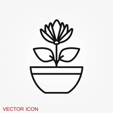 Saksı ikonu, saksıda vektörleştirilmiş bitkiler, çiçek sembolü.