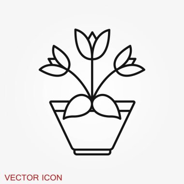 Saksı ikonu, saksıda vektörleştirilmiş bitkiler, çiçek sembolü.