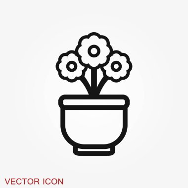 Saksı ikonu, saksıda vektörleştirilmiş bitkiler, çiçek sembolü.