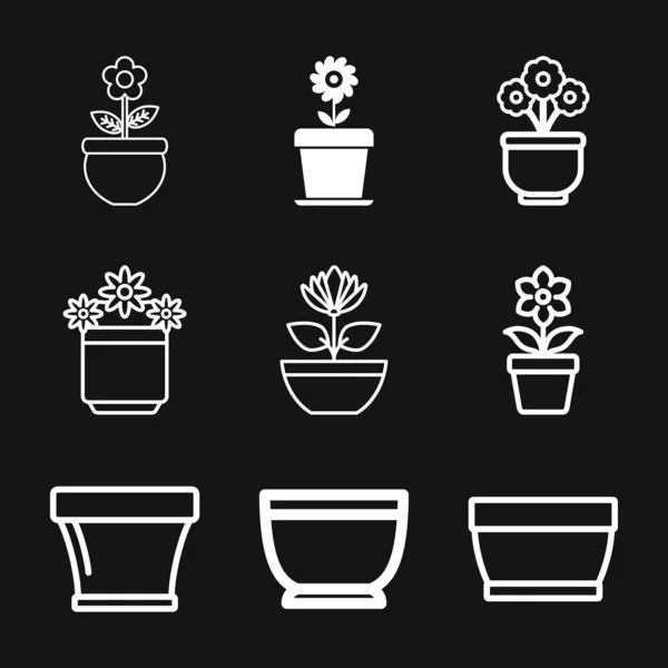 花盆图标，盆中的病媒化植物，花卉符号 — 图库矢量图片