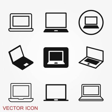 Dizüstü bilgisayar simgesi, vektör sembolü arkaplanda izole edildi