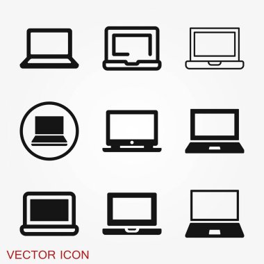 Dizüstü bilgisayar vektör simgesi, vektör illüstrasyonu, düz tasarım