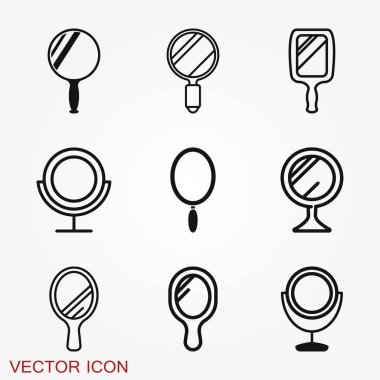 Ayna simgesi arka planda izole edildi. Pankart, rozet, logo için tasarım. Ayna vektör illüstrasyonu.