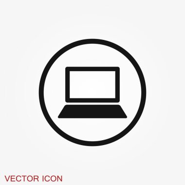 Dizüstü bilgisayar simgesi, vektör sembolü arkaplanda izole edildi