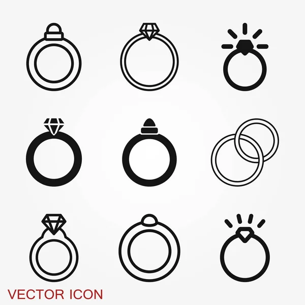 Icono Del Anillo Compromiso Anillo Bodas Diseño Arte Línea Ilustración — Vector de stock