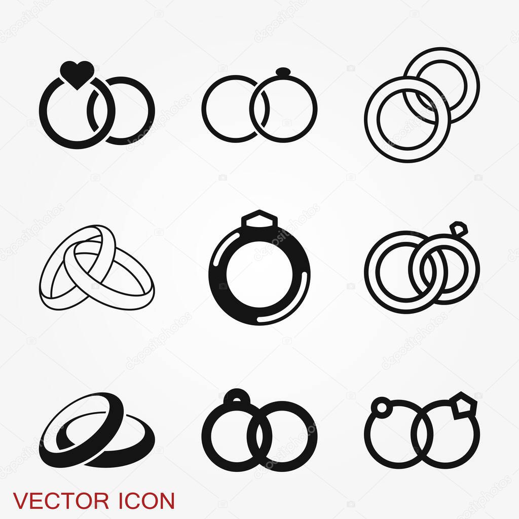 Ring icon, engagement and wedding ring. Line art design, Vector flat illustration