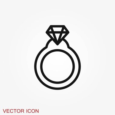 Yüzük ikonu, nişan ve alyans. Çizgi tasarımı, Vektör düz illüstrasyon
