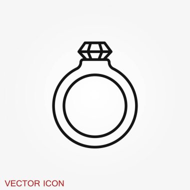 Yüzük ikonu, nişan ve alyans. Çizgi tasarımı, Vektör düz illüstrasyon