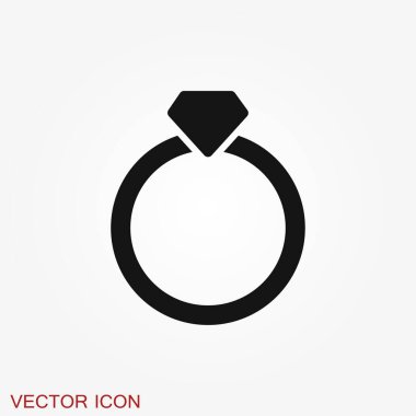 Yüzük ikonu, nişan ve alyans. Çizgi tasarımı, Vektör düz illüstrasyon