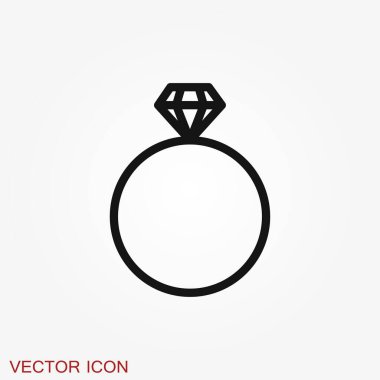 Yüzük ikonu, nişan ve alyans. Çizgi tasarımı, Vektör düz illüstrasyon