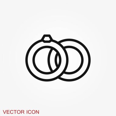 Yüzük ikonu, nişan ve alyans. Çizgi tasarımı, Vektör düz illüstrasyon