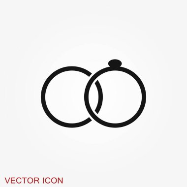 Yüzük ikonu, nişan ve alyans. Çizgi tasarımı, Vektör düz illüstrasyon