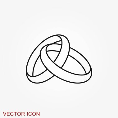 Yüzük ikonu, nişan ve alyans. Çizgi tasarımı, Vektör düz illüstrasyon