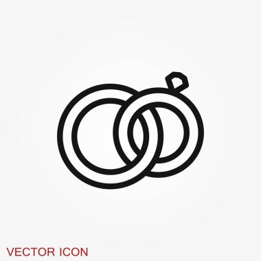 Yüzük ikonu, nişan ve alyans. Çizgi tasarımı, Vektör düz illüstrasyon