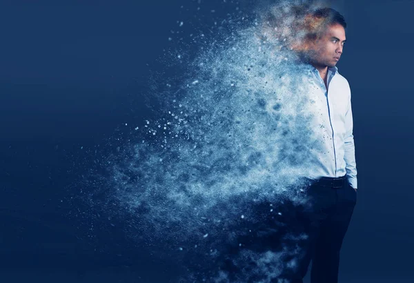 elegant man with a pixel dispersion effect