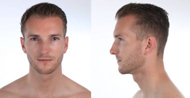 Yakışıklı adam, profil ve yüz portresi. Bir sanal 3d karakter veya bir avatar oluşturma.