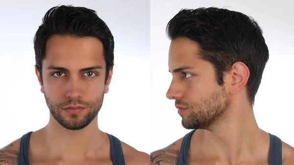 Portrét pohledný muž, profil a obličeje. Vytvoření virtuální 3d znak nebo avatar. — Stock fotografie