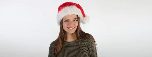 Bellezza Natale modella ragazza in Santa Hat sorridente — Foto Stock