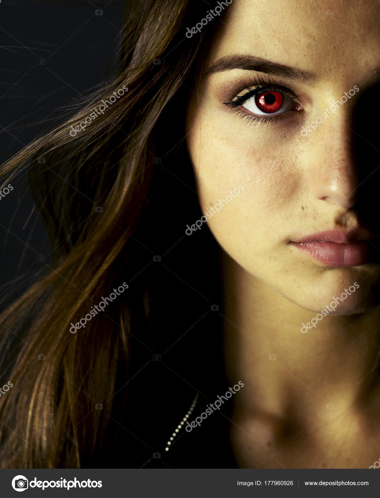 Portrait Beautiful Vampire Young Woman Red Eyes Stock Photo by ©rdrgraphe 177960926