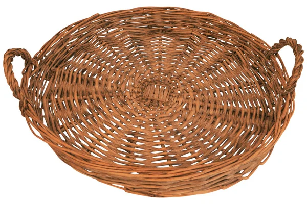 Woven straw basket of bread or fruit — Stock Photo, Image