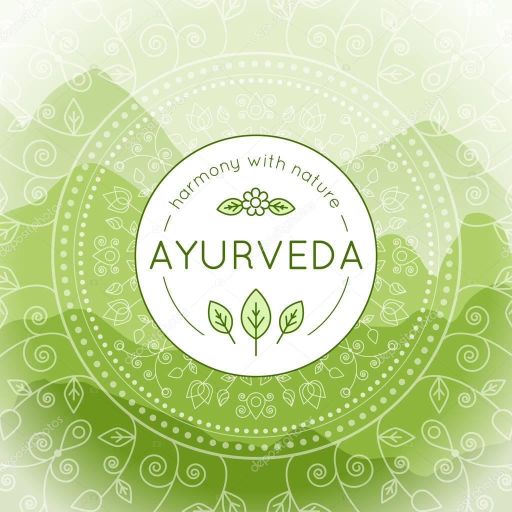 Vector Ayurveda illustration with mountains landscape