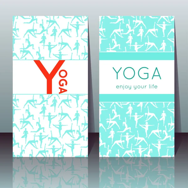 Cartões de ioga vetorial com meninas em poses de ioga e texto de amostra Ilustrações De Stock Royalty-Free