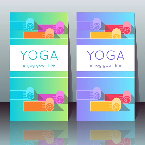 Cartões de ioga vetorial com tapetes de ioga, texto de amostra Vetor De Stock