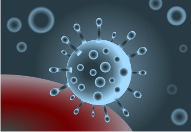 Rna virüsü ailesinden kırmızı, mavi, gri renkli gerçekçi koronavirüs. Gradyan renk virüsü çizimi.