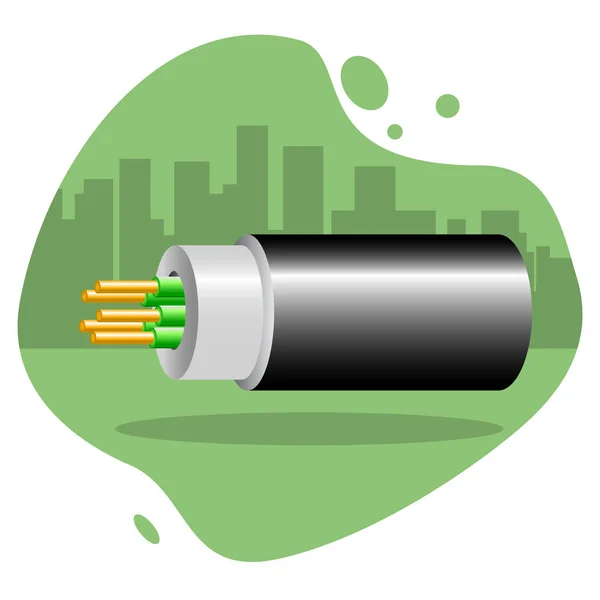 Optic cable on the background silhouette of the city — Stock Vector