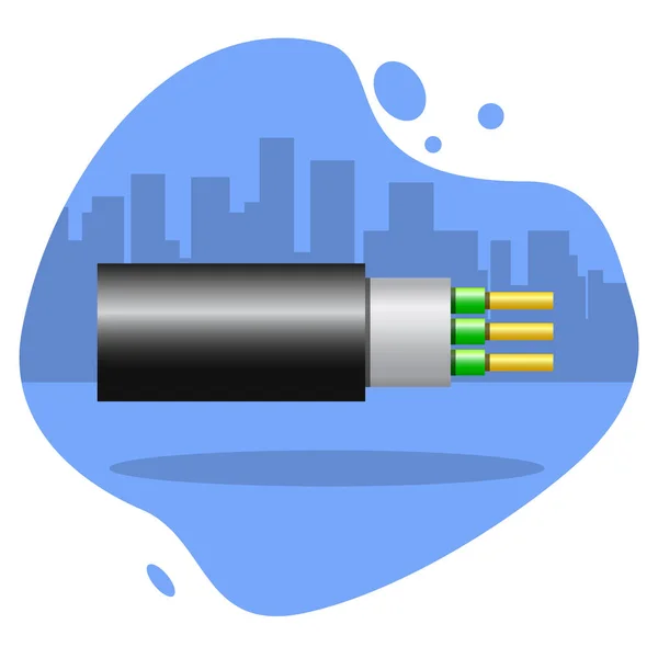 Icon of optic cable on the background silhouette of the city — Stock Vector
