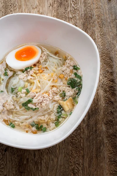 Pork Rice Noodle Soup Meat Ball Egg Vegetable — Stock Photo, Image