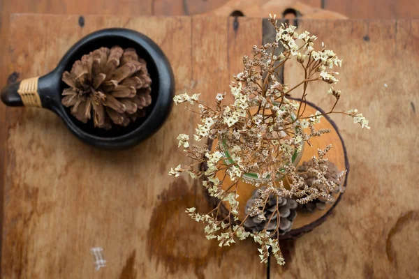 Bunch Dried Flowers Glass Vase Wooden Table — Stock Photo, Image