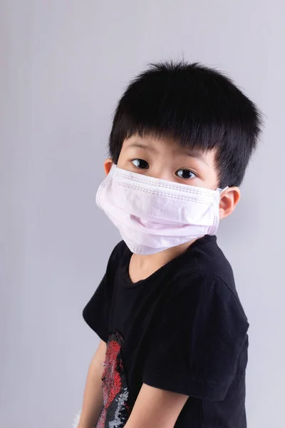 Little Boy Wearing Mask Protect Her Self Covid Concept — Stock Photo, Image