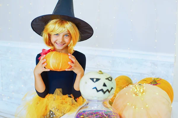 Happy group witch children during Halloween party — Stock Photo, Image